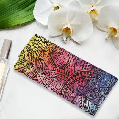 China Waterproof Gradient Color Ladies Pinstripe Polynesian Tribal Tattoo Full Print With Long Wallet Leather Women Fashion Purse Wallet Card for sale