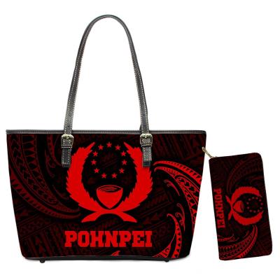 China NATIONAL Polynesian Pohnpei Printed Tote Luxury Handbags For Women Unique Hawaiian Leather Shoulder Bag And Purses Set Fashionable for sale