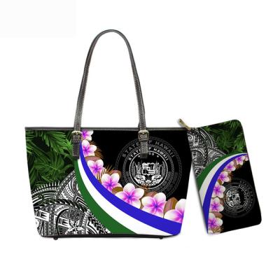 China Fashion Hawaiian Polynesian Tribal Plumeria Printed Women Handbags Set Large Purple Cheap Ladies Tote Female Shoulder Bags Bolsas for sale