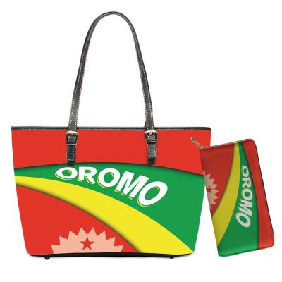 China Fashion Custom Leather Purses And Handbags Designer Oromo Ethiopia Flag Printed Ladies Shoulder Purses Large Handbags Tote for sale