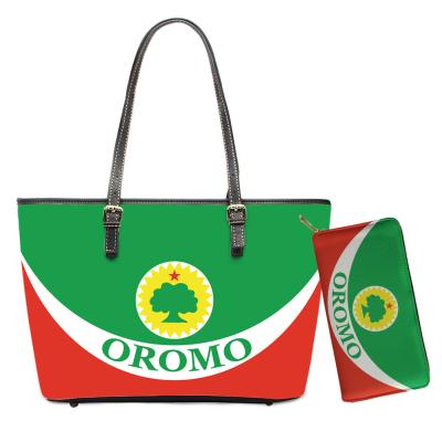 China Custom Leather Purses and Bags Luxury Designer Women Fashion Oromo Flag Handbags Ethiopia Printed Ladies Shoulder Bag Large Tote for sale