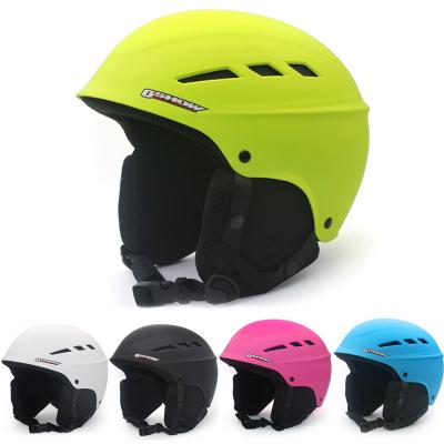 China New Product Colorful ABS Solid Color 8 Duct ABS ENV Parent - Child Ski Helmet With Lens Strap for sale