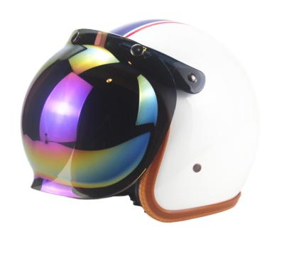 China Special White Round Vintage Retro ABS Three Quarter Circle Italian Stripe Motorcycle Helmet With Bubble Sun Visor for sale