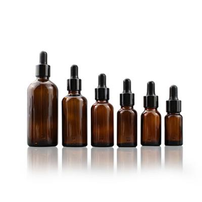 China Cosmetic Essential Oil Tincture Dropper Amber Glass Bottle 10ml 30ml 50ml 60ml 100ml 120ml With Dropper Cap for sale