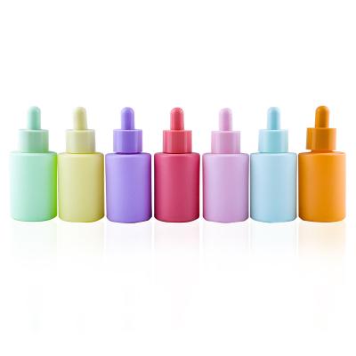 China 30ml 30ml 1oz 1oz Macaron Essential Oil Matte Serum Refillable Colorful Frosted Glass Dropper Bottle for sale