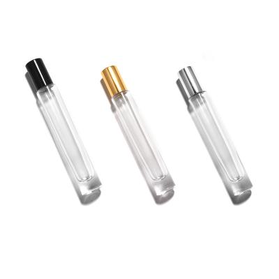 China 10ml Square Refillable Hot Portable Perfume Round Clear Essential Oil Roller Glass Bottle With Steel Ball for sale