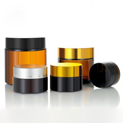 China Wholesale Cosmetic Container 5g 10g 15g 20g 30g 50g 100g Eye Cream Dark Amber Glass Packaging With Gold Lid for sale