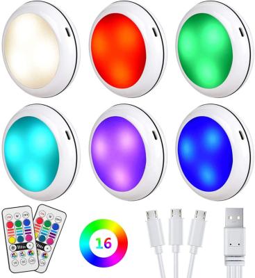 China Modern Rechargeable Under Cabinet Lights Wireless LED Puck Lights with Remote Control, RGB Dimmable Under Cabinet Lighting USB Charging for sale