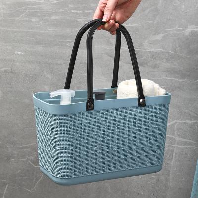 China Sustainable Modern Simplicity Portable Plastic PP Home Style Storage Basket Canvas Organizers With Handle for sale