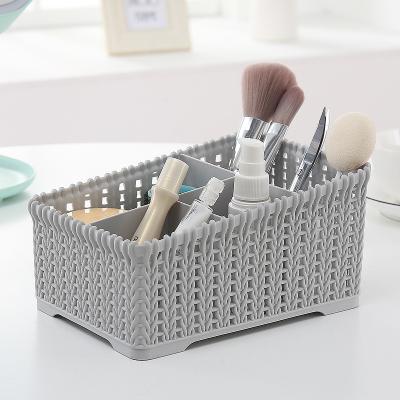 China Viable HOT Selling Multi Functional Amazon Rattan Desktop Salon Imitation Plastic Cosmetics Storage Basket Box for sale