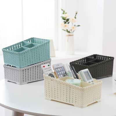 China Viable HOT Selling Multi Functional Amazon Rattan Desktop Salon Imitation Plastic Cosmetics Storage Basket Box for sale