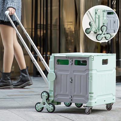 China Viable Medium Size Stair Climbing Easy Carry Car Take Foldable Supermarket Shopping Trolley Box Trolley With 8 Wheels for sale