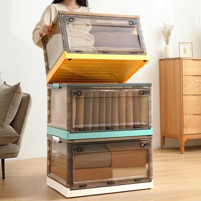 China Viable Plastic Folding Side Openable Toy Book Storage Box Three Clear Clothes Snack Storage Boxes Bins for sale