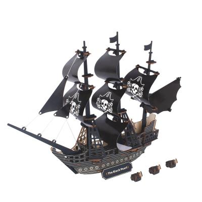 China Eco-Friendly Laser Cutting Laser Cut Wooden Puzzle Kit 3D Puzzles The Black Pearl Ship for sale