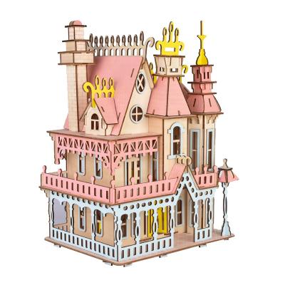 China Eco-Friendly Laser Cutting 3d Fun House Wooden Building Baby Early Learning Puzzle Toys for sale