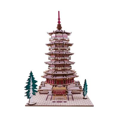 China High quality sakyamuni eco-friendly laser cut wood pagoda of fogong temple 3d puzzle gift for kids for sale