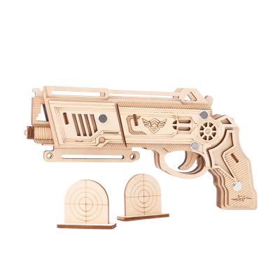 China Factory Wholesale Eco-friendly Laser Cut 3D Rubber Band High Quality Gun Wood Puzzles Toy Gift for sale