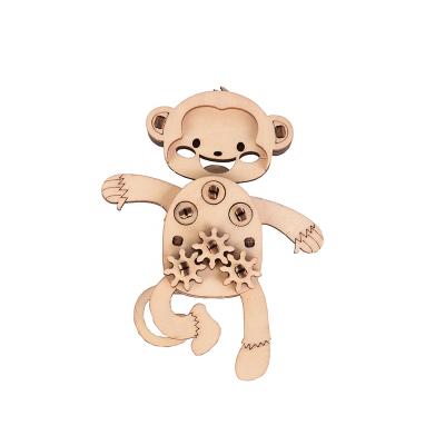 China Eco - Friendly Laser Cutting Wooden Puzzle 3d Wooden Toys Gears Series Monkey for sale