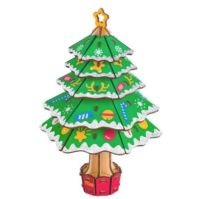 China Eco-friendly Laser Cut 3d Christmas Tree Puzzle Custom Wooden Valentine's Day Gift Package for sale