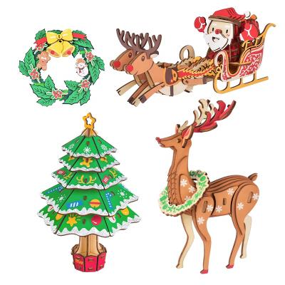 China Eco-friendly Laser Cut Wooden Crafts Set Kits 3D Wooden Puzzle Christmas for sale