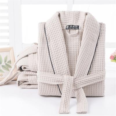 China Mens Womens Breathable Hotel Room Cotton Waffle Bathrobe Extra Long Toweled Waffle Checks Bathrobe Sleepwear Long Robe for sale