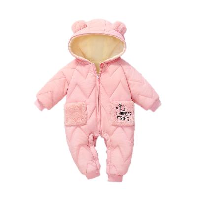 China Spandex/Polyester Baby Winter Clothes Newborn Cute Plush Embroidered Long Sleeves Thick Overalls Baby Costume for sale