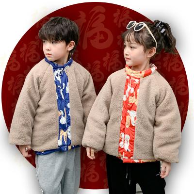 China Anti-wrinkle Chinese style girl thickened spring yarn jacket kids lamb woolen cotton clothing girls coat for sale