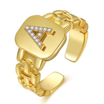 China TRENDY 18K Gold Plating Initial Rings for Women Men Opening Statement Ring Alphabet Letter A to Z Adjustable Jewelry for sale