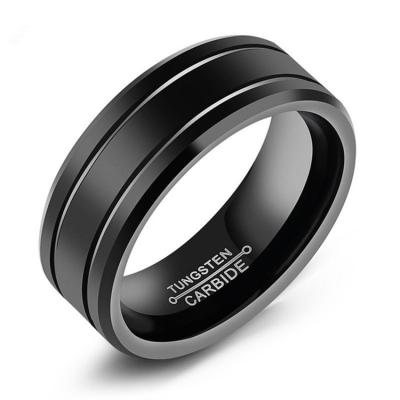 China Black Wedding Ring For Men 8mm Tungsten Ring Jewelry Fashion Men's Fashion Tungsten Ring for sale