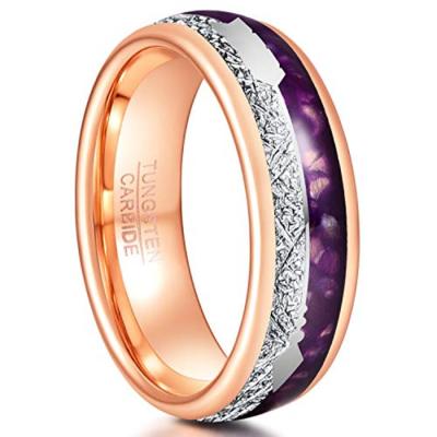 China 8mm Arrow Tungsten Ring Men and Women Romantic Wholesale Wedding Rings Purple Agate and Meteorite Inlaid Ring Gold Plated Jewelry for sale