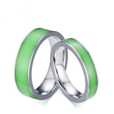 China TRENDY Stainless Steel Couple Rings Silver Luminous Fluorescent Resin Ring For Men Women Lover Jewelry Gift for sale