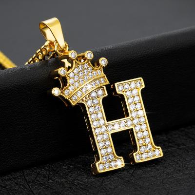 China Hiphop Letter A-Z Zircon Crown Initial Letters Dangle Chain Necklaces For Women Men 18k Gold Hip Hop Charm Jewelry Cubic Chains Gifts for sale