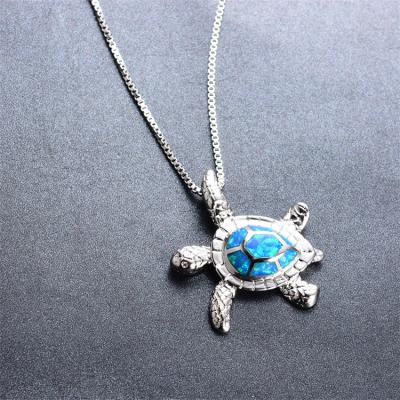 China Wholesale New Style Ladies Necklace Diamond Hot Sale Cute Color Tortoise Necklace Fashion Clavicle Chain Opal Pendant for sale