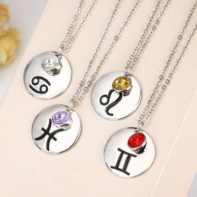 China FASHIONABLE Colorful Rhinestone Jewelry Silver Stainless Steel Zodiac Pendant Necklace For Women for sale