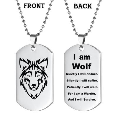 China Europe Rock Wolf Military Dog Tag Pendant Necklaces For Men Team Fight Jewelry With 24