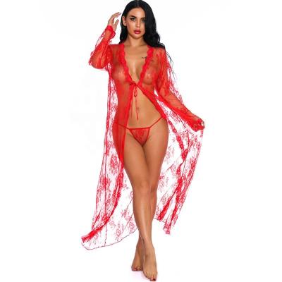 China Vacation Robe 7 Colors Robe Sexy Lingerie Women's Long Lace Kimono Robe Nightgown Lingerie Sheer Nightgown Women for sale