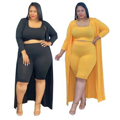 China 2021 viable single color wholesale plus size women clothing three piece summer suite outfits for sale