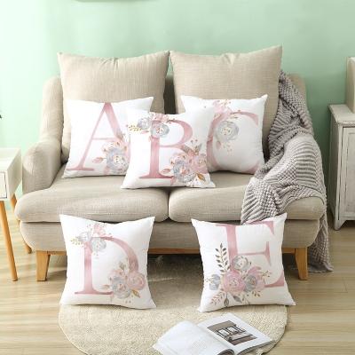 China Custom Printed Morden Luxury Pink Letters 45*45cm Decorative Sofa Cushion Cover Throw Couch Seat Car Pillow Case For Home for sale