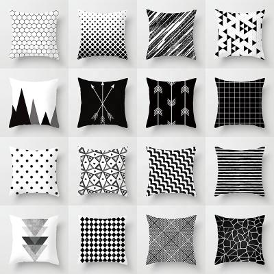 China Simple And Stylish Black And White Geometric Cover Sofa Car Cushion Cover Non-toxic Pillow Pattern Factory Wholesale Cheap Pillow Case for sale