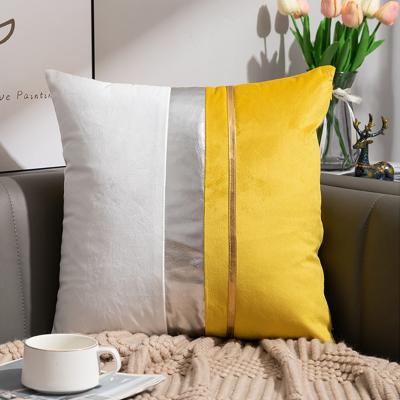 China 18 x 18 Inches Viable White Gold Patchwork Striped Yellow Velvet Leather Cushion Covers Decorative Tile Luxury Modern Cover for sale