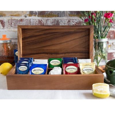 China Sustainable High Quality Bamboo Tea Bag Organizer Acacia Wood Tea Box for sale