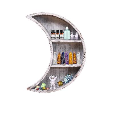 China (Size)Adjustable Wooden Floating Shelves Storage Display Rack Wall Decor Moon Phase Hanging Shelf For Living Room Bedroom for sale