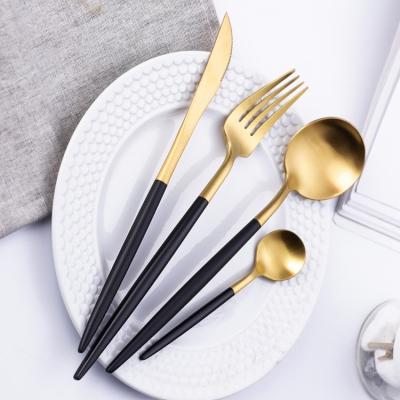 China Reusable Portugese Gold Wedding Restaurant Travel Sustainable Pink Wedding Camping Set Cutlery Stainless Steel Spoon and Fork for sale