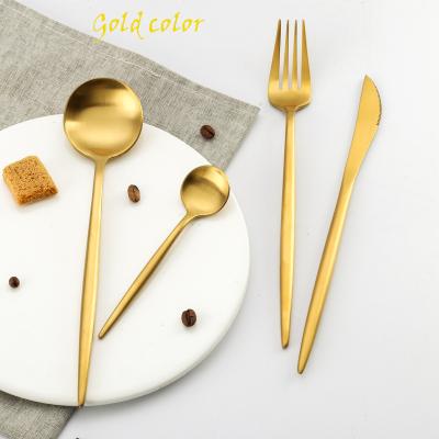 China Reusable Price Viable Cheap Travel Restaurant Wedding Camping Plated Knife Fork Spoon Stainless Steel Colorful Cutlery Set for sale