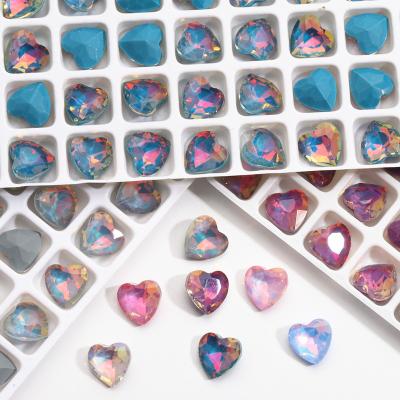 China Pointback Shuaizhi Charm 8mm Opal Rhinestone Heart Opal Glass Headed Nail Back Rhinestones For Nail Art Decoration for sale