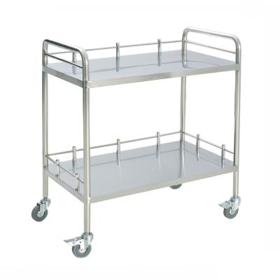 China Medical Trolley Two Compartments Stainless Steel Medical Surgical Instrument Trolley With Casters for sale