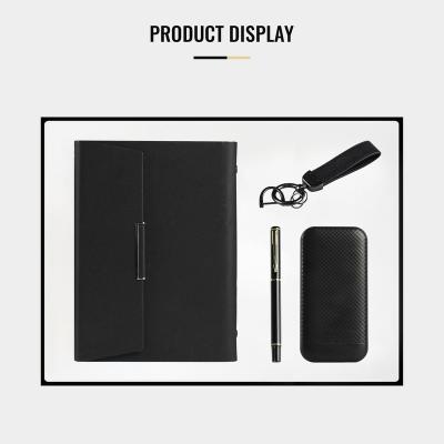 China Hotel and Resort Gift Set Black Leather Notebook+USB Boxes Metal Pen +Simple Cases Output Portable Power Source+Car Key Chain for sale