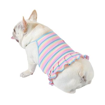 China Rainbow Colored Viable Striped Dog Vest Cotton T-shirts Summer Dog Vest Autumn Spring Spring Small Puppy Schnauzer Vest for sale