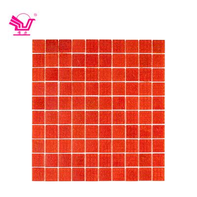 China Backsplash Modern Red Glass Square 20mm*20mm Tile Mosaic Sand Room Monochrome Mosaic for sale