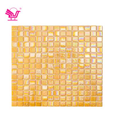 China Modern Yellow Square Tile Bathroom Decoration Glossy Orange 327*327MM Glass Mosaic Tiles for sale